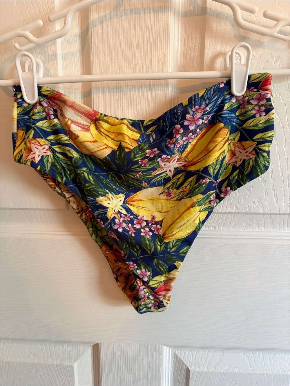 Farm Rio Floral High-Cut Swim Bottoms in Navy and Yellow